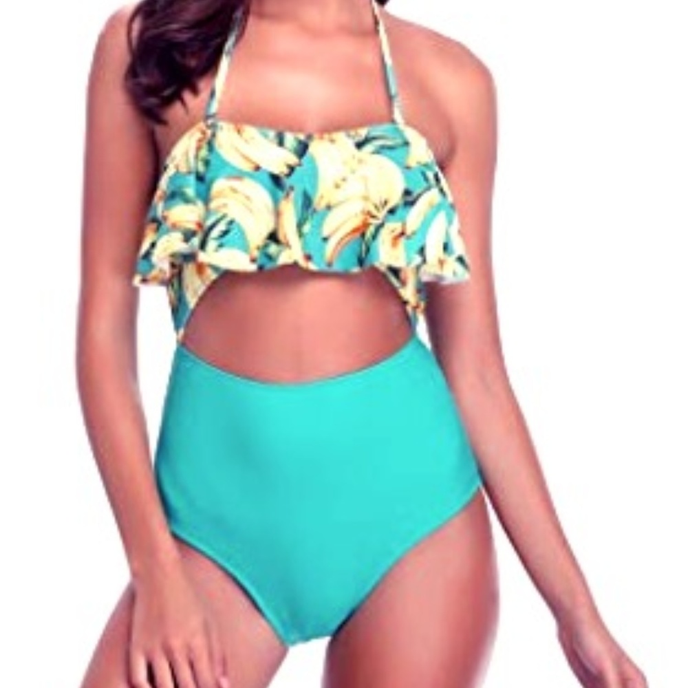 Halter Ruffle Cutout High Waist One Piece